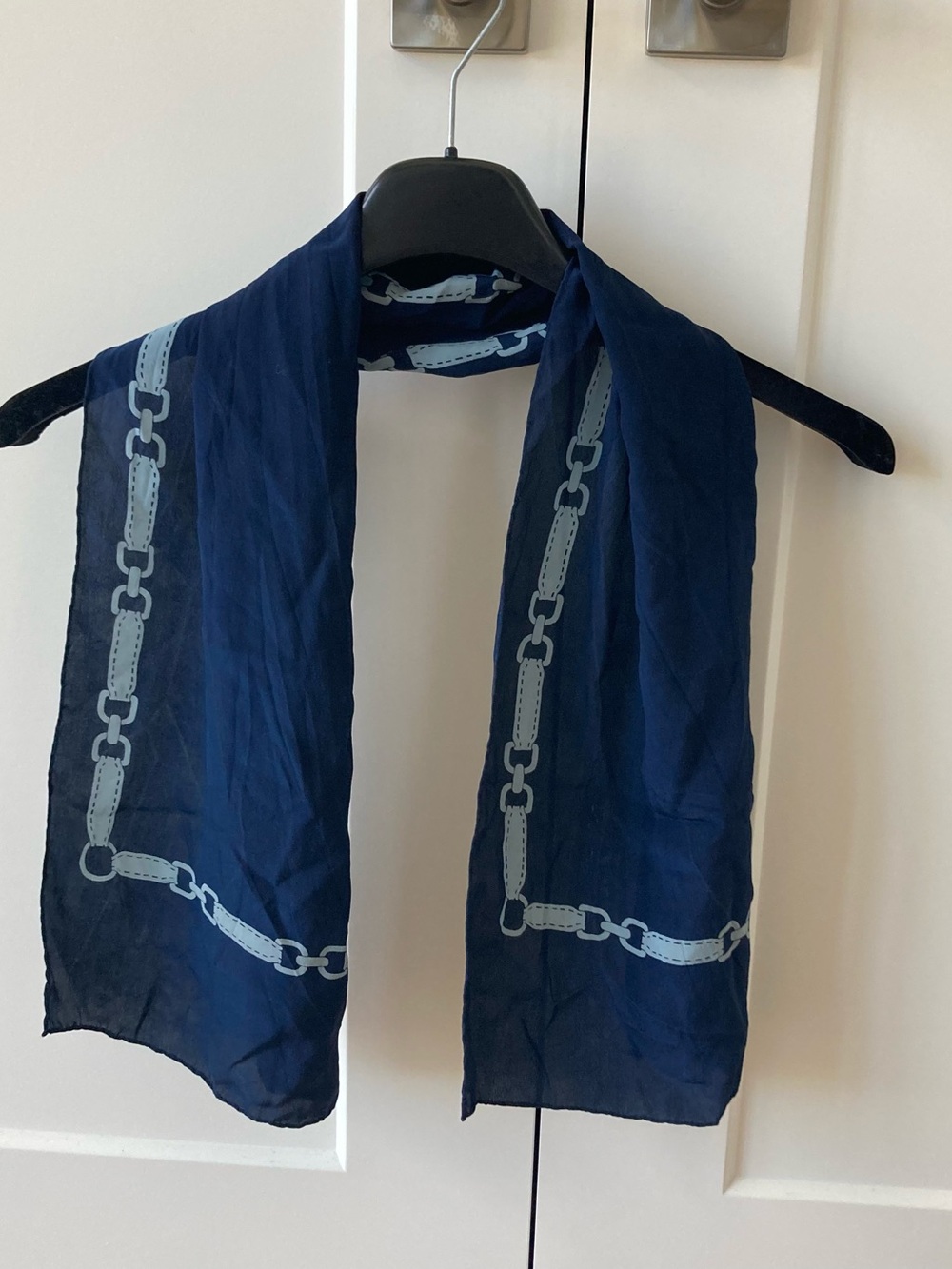 Navy SILK Horse-Bit Print Long Women's Scarf